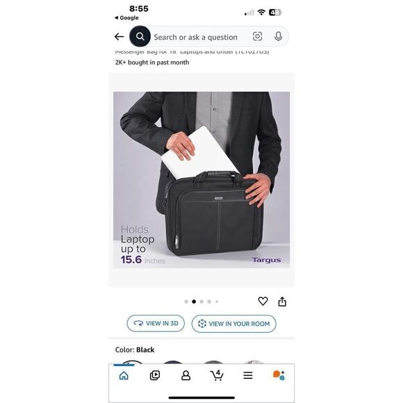 Targus Classic Slim Ergonomic Briefcase Laptop Black Messenger Bag 16 Adjustable - Picture 6 of 9